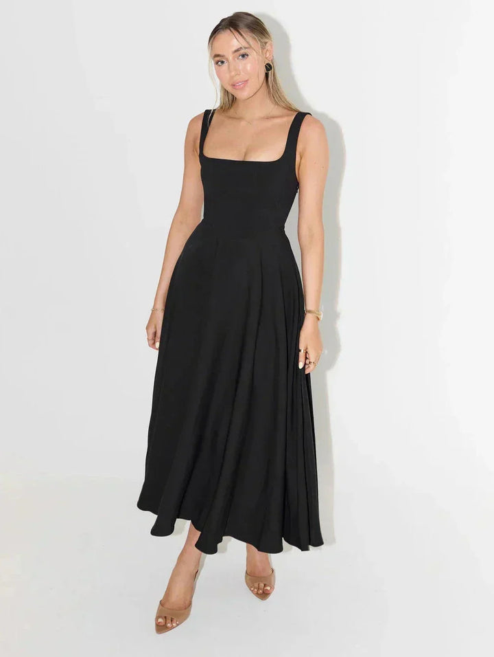 Women's A-line midi dress with a square neckline