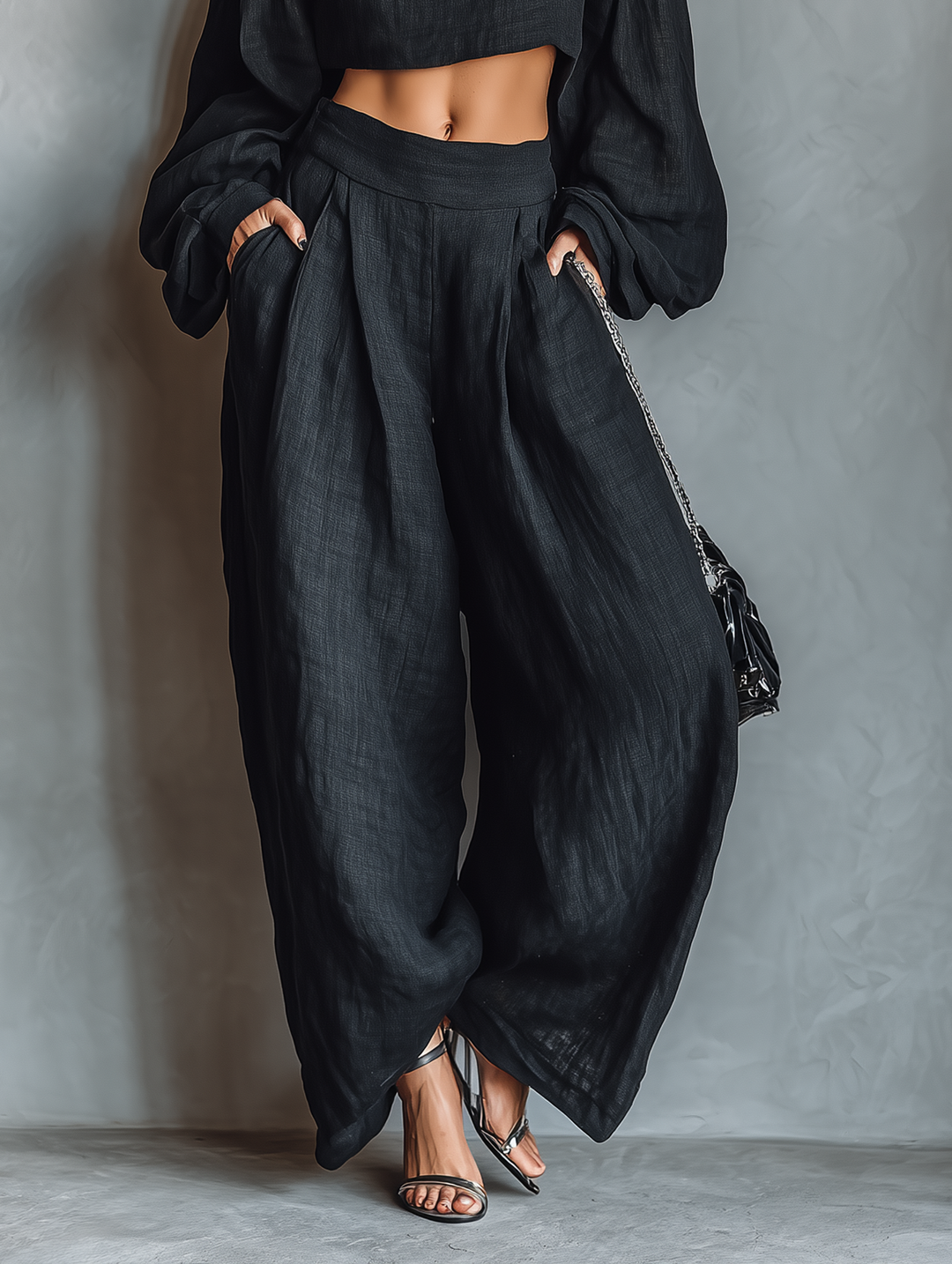 Women's Long-Sleeve Off-Shoulder Top and Wide-Leg Pants Set
