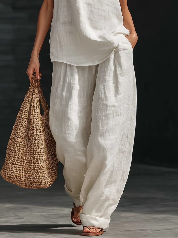 Sleeveless Set with V-Neck Top and Wide-Leg Pants for Women
