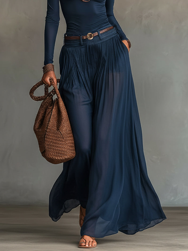 Two-Piece Set with One-Shoulder Top, Tulle Skirt, and Belt for Women