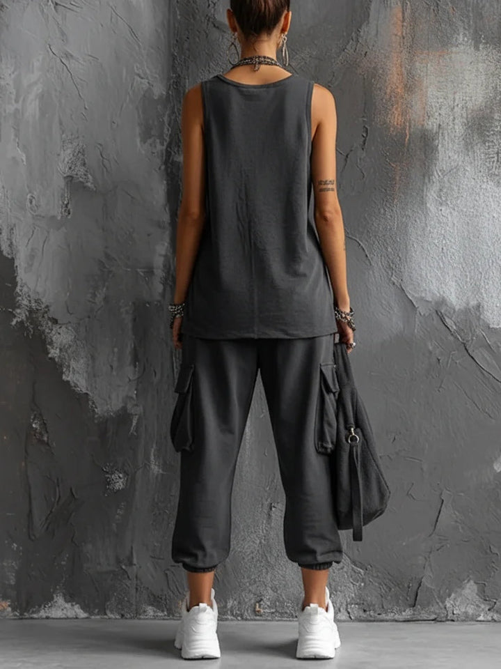 Casual Set with Vest and Cargo Joggers for Women