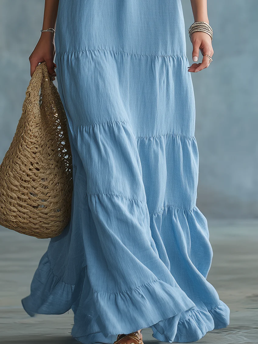 Bohemian Maxi Dress with Ruffles for Women