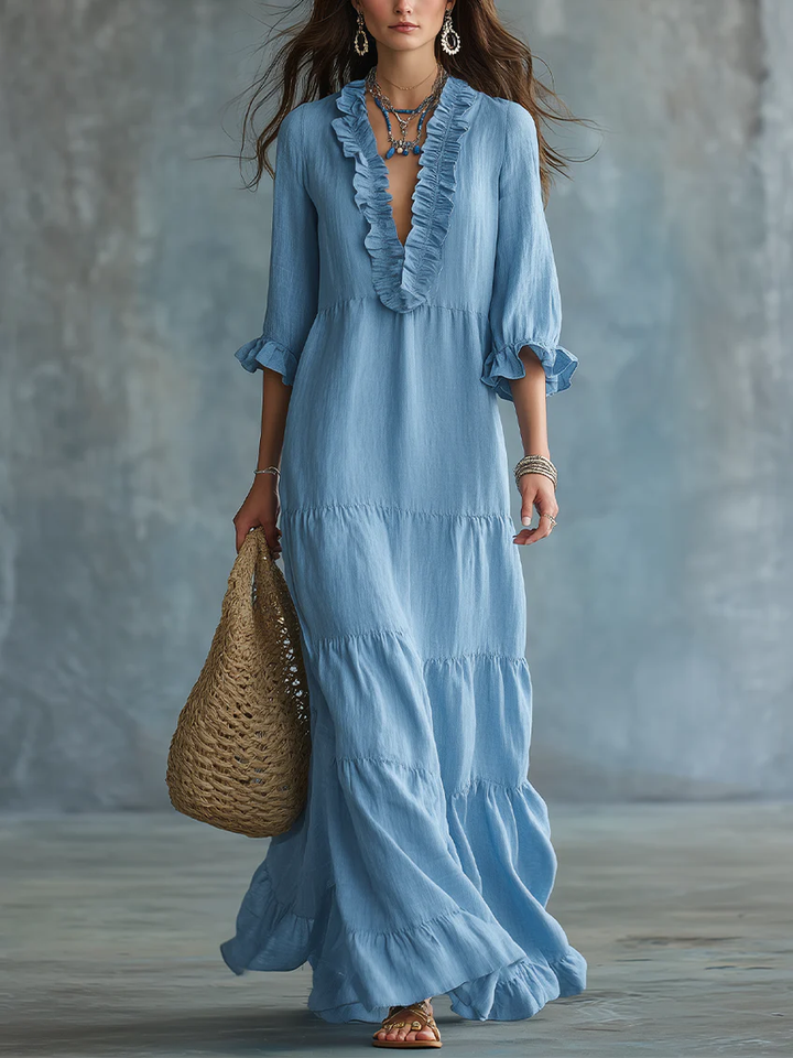 Bohemian Maxi Dress with Ruffles for Women