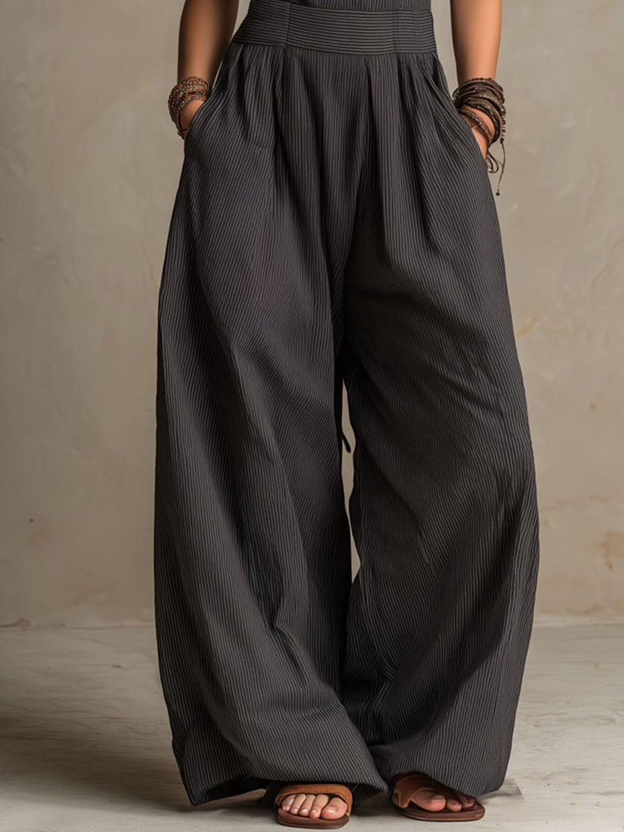 Boho Jumpsuit with a Crossed Halter Neck, Stripes, and Wide Legs for Women