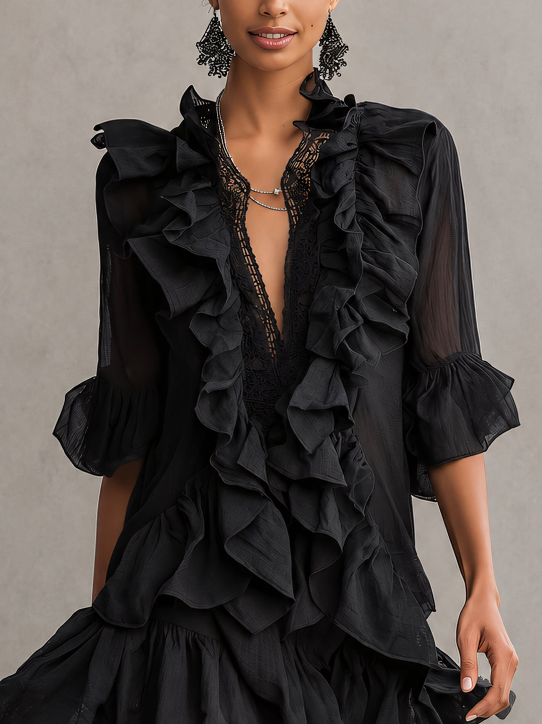 Wrinkled Blonde Minidress with Chiffon Details for Women