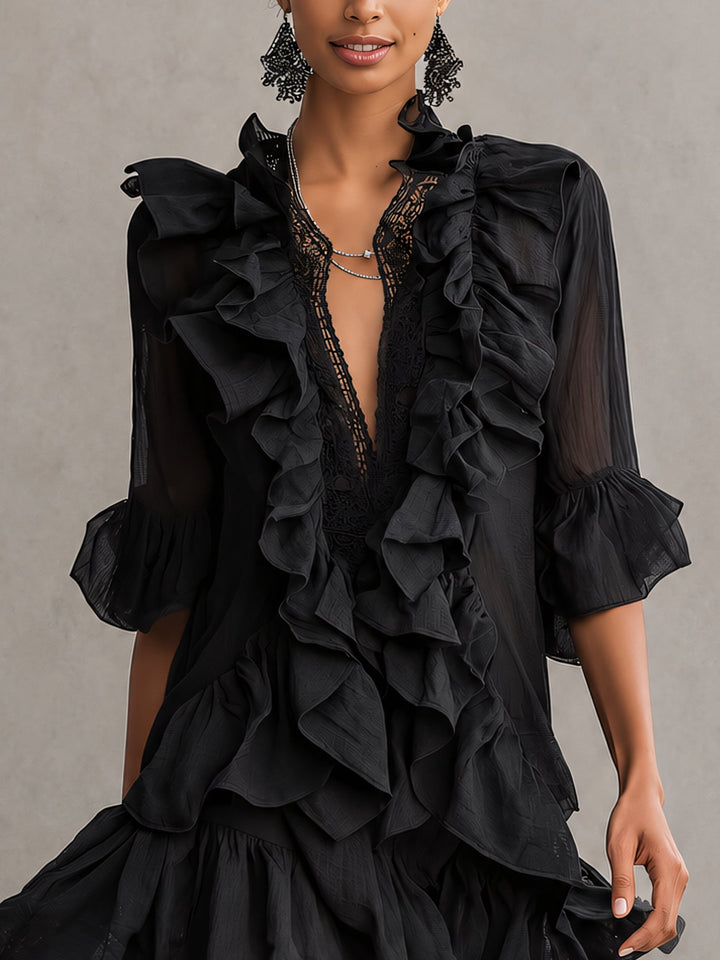 Wrinkled Blonde Minidress with Chiffon Details for Women