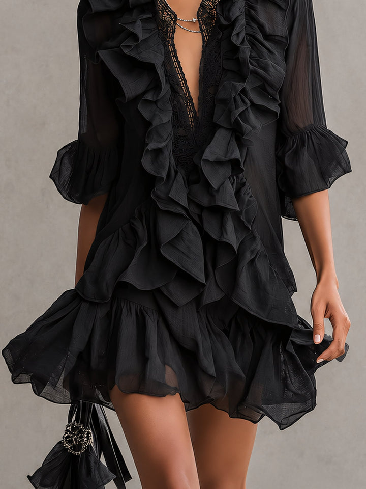 Wrinkled Blonde Minidress with Chiffon Details for Women