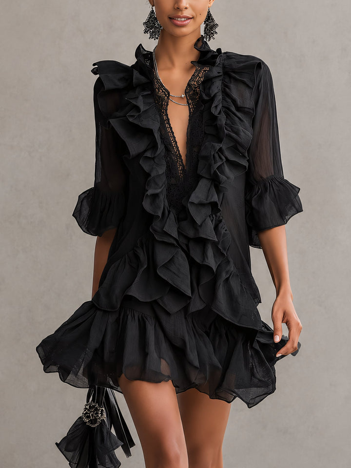 Wrinkled Blonde Minidress with Chiffon Details for Women