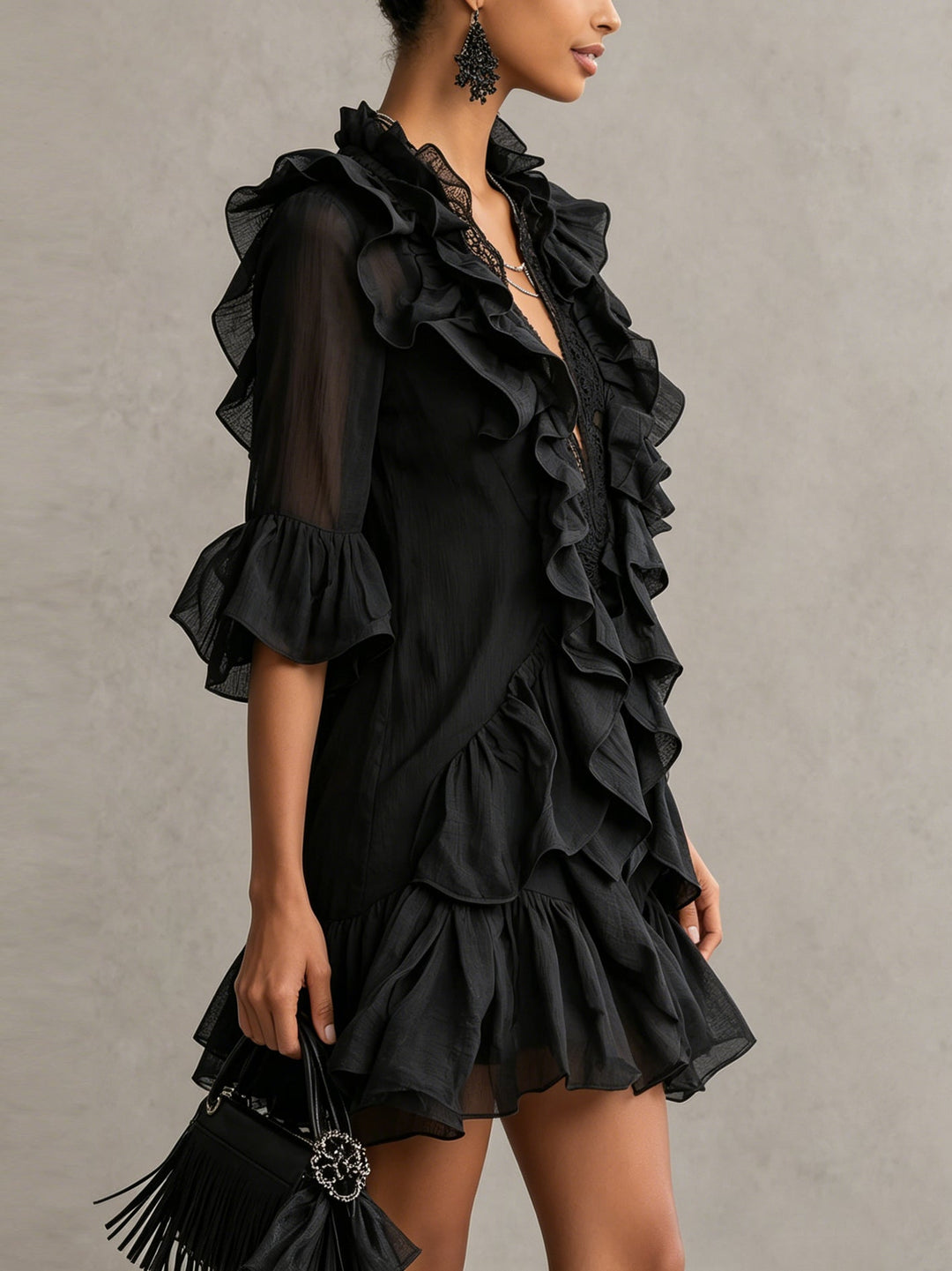 Wrinkled Blonde Minidress with Chiffon Details for Women