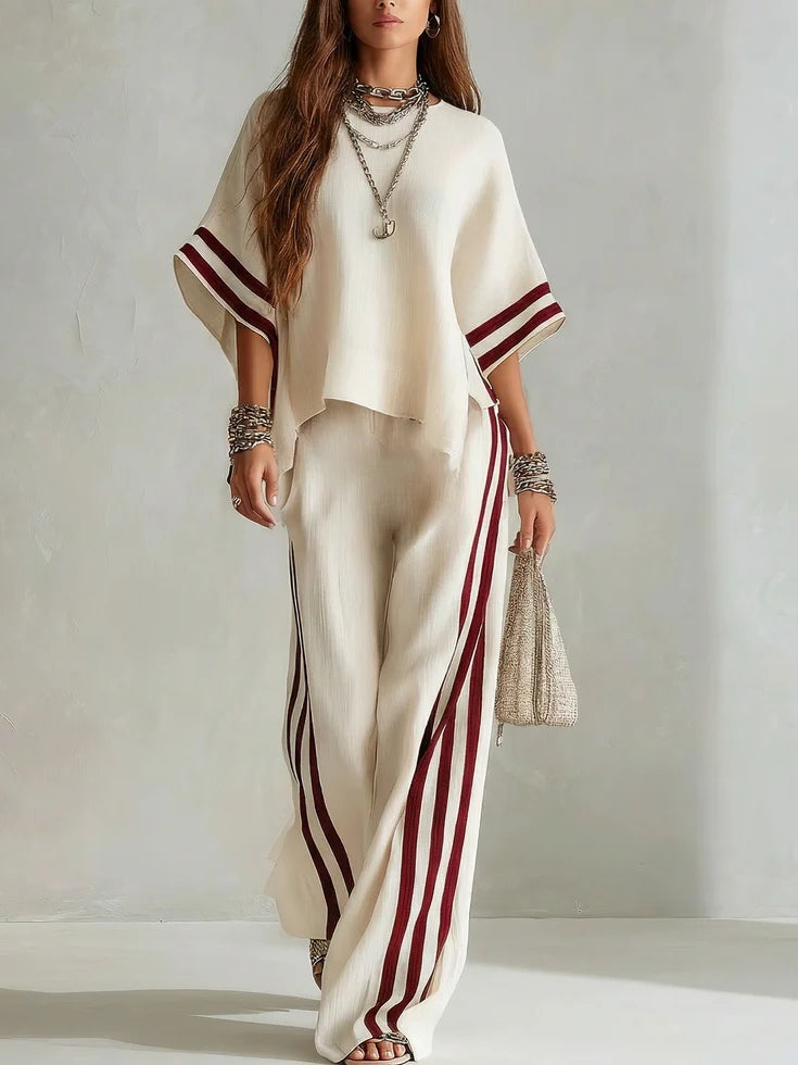 Women's Striped Two-Piece Set with Wide-Leg Pants