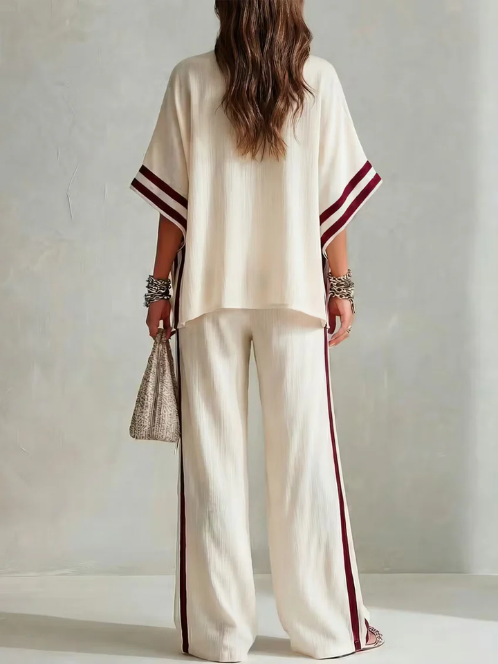 Women's Striped Two-Piece Set with Wide-Leg Pants