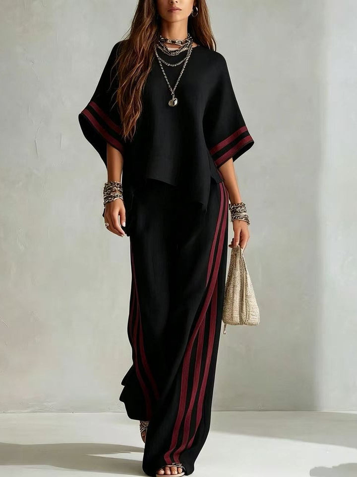 Women's Striped Two-Piece Set with Wide-Leg Pants