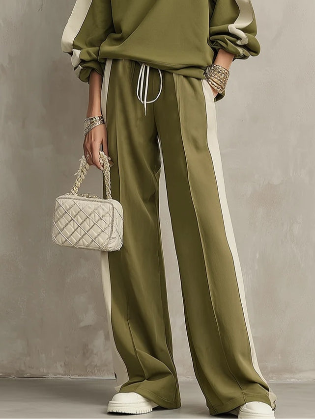 Casual Women's Crew Neck Sweatshirt and Wide-Leg Pants Set