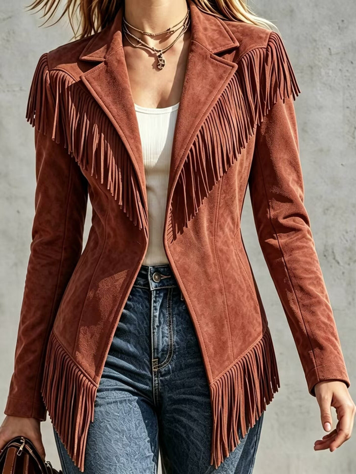 Fitted Blazer with Long Sleeves and Fringe Details for Women