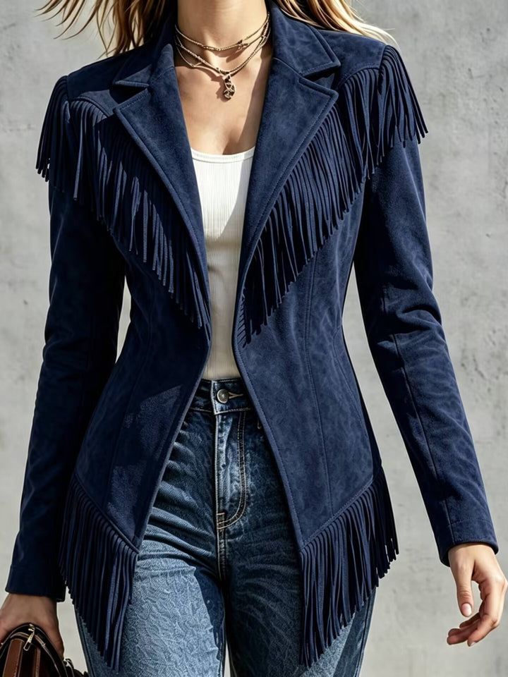 Fitted Blazer with Long Sleeves and Fringe Details for Women