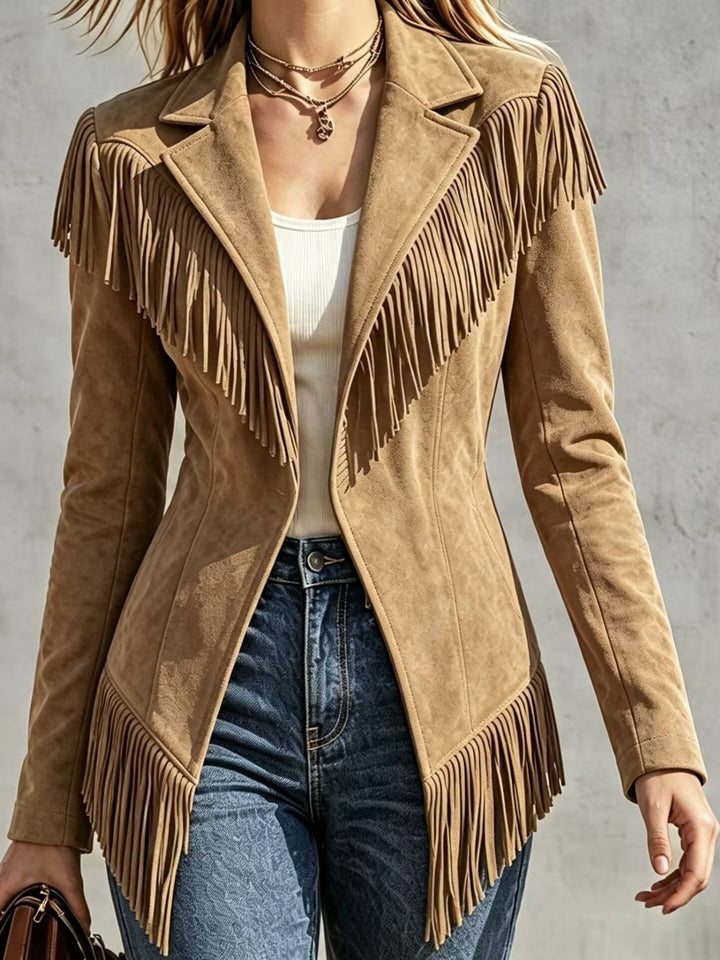 Fitted Blazer with Long Sleeves and Fringe Details for Women