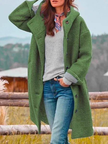 Women's Loose-Fit Hooded Jacket with Button Closure