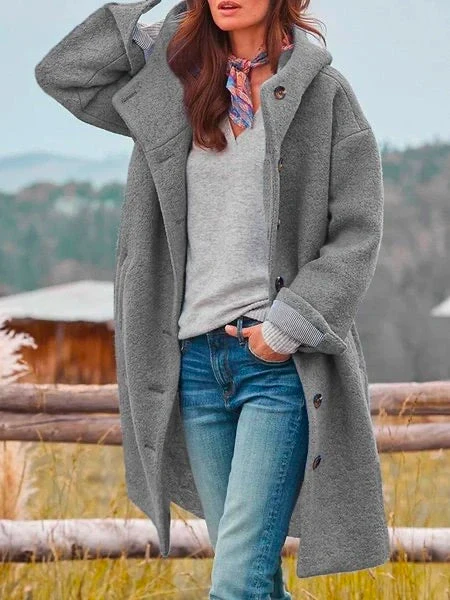 Women's Loose-Fit Hooded Jacket with Button Closure