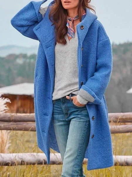 Women's Loose-Fit Hooded Jacket with Button Closure