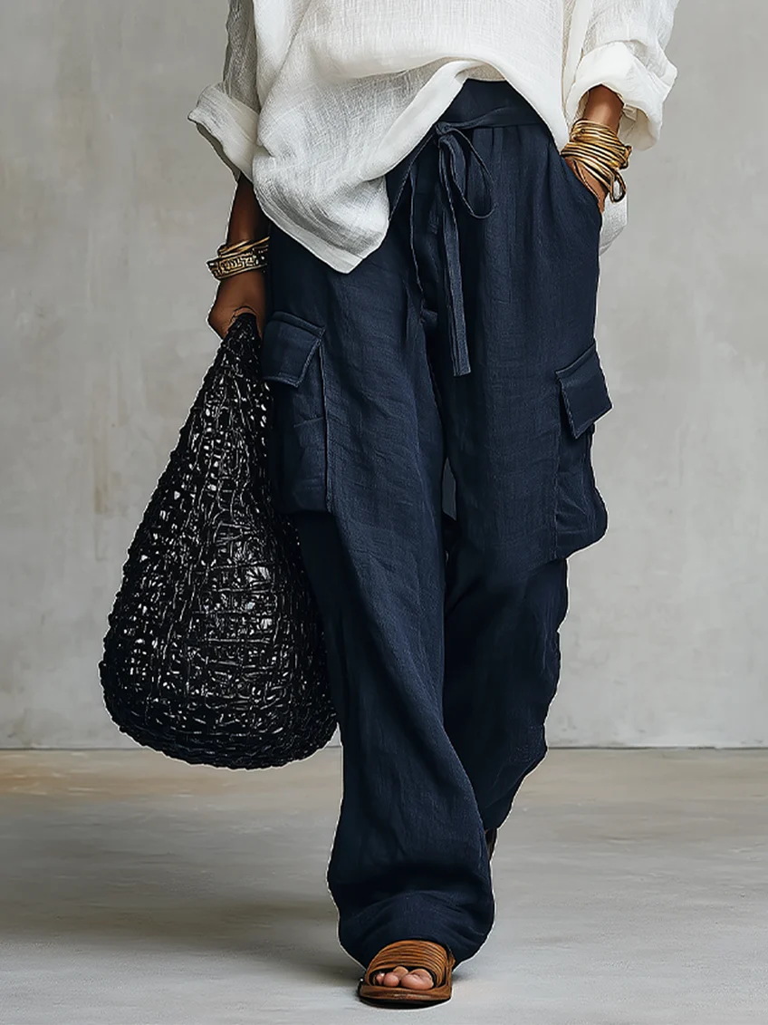 Women's V-neck blouse and wide-leg pants set