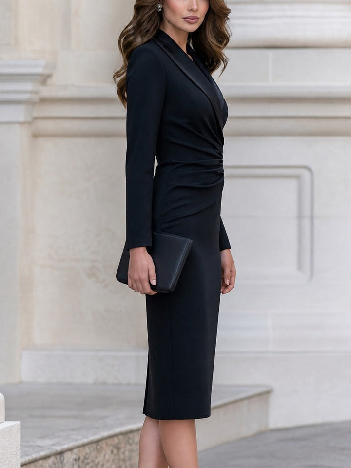 Blazer midi dress with lapel collar and long sleeves for women