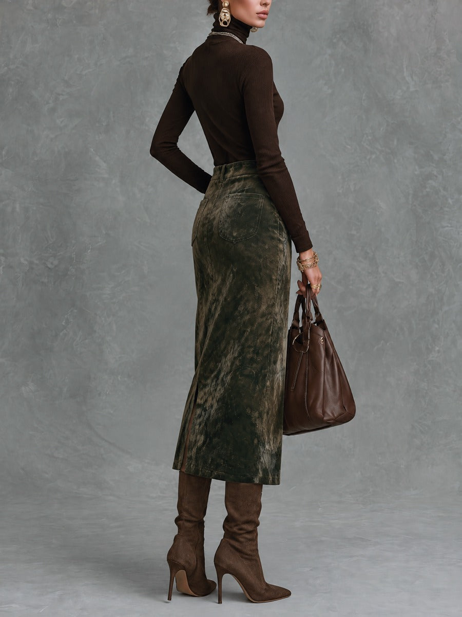 Women's Turtleneck Top and Midi Skirt Set