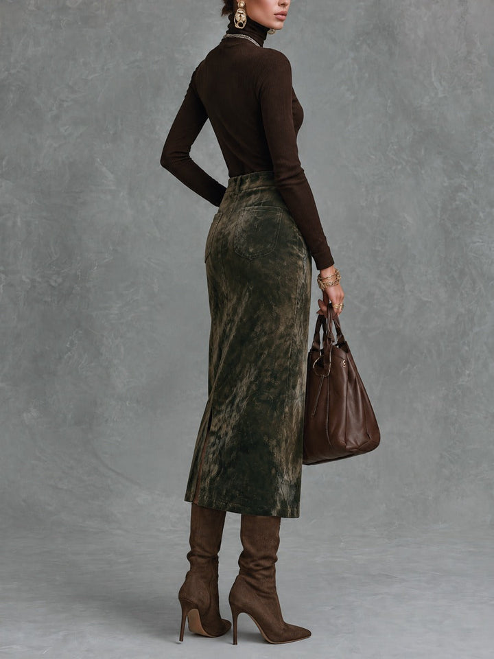 Women's Turtleneck Top and Midi Skirt Set