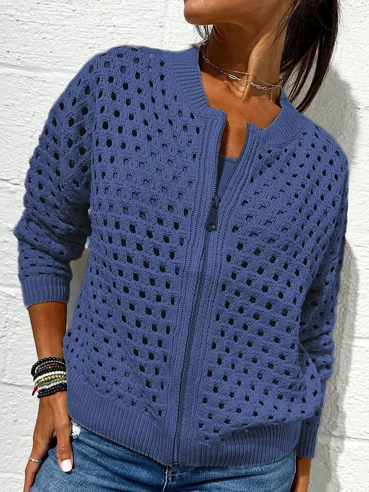 Women's cardigan with cutout pattern and zipper