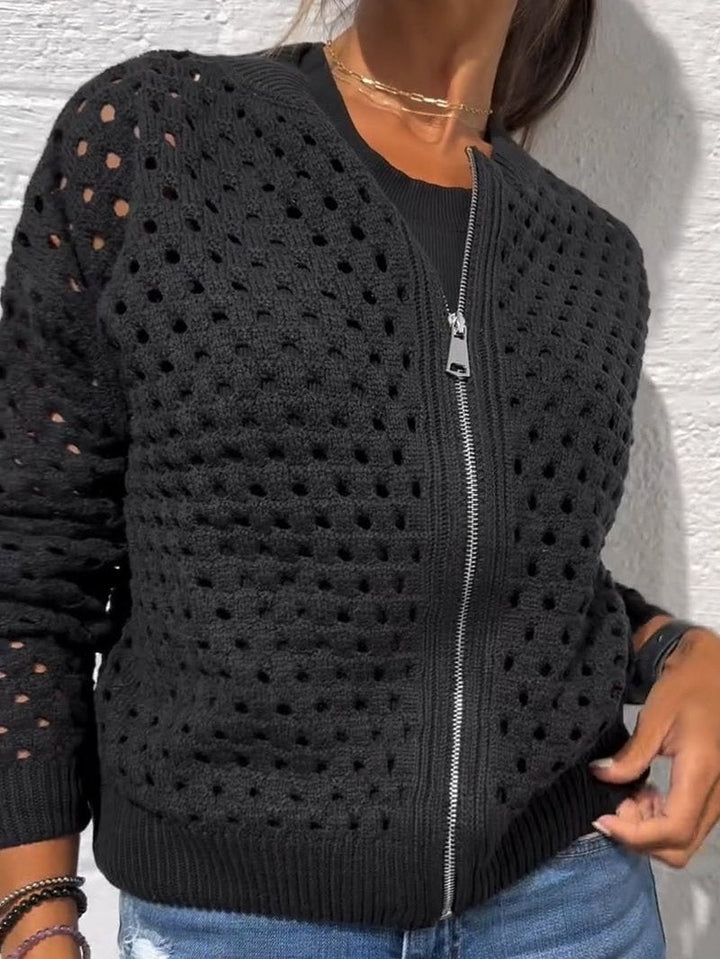 Women's cardigan with cutout pattern and zipper