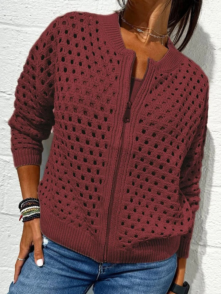 Women's cardigan with cutout pattern and zipper
