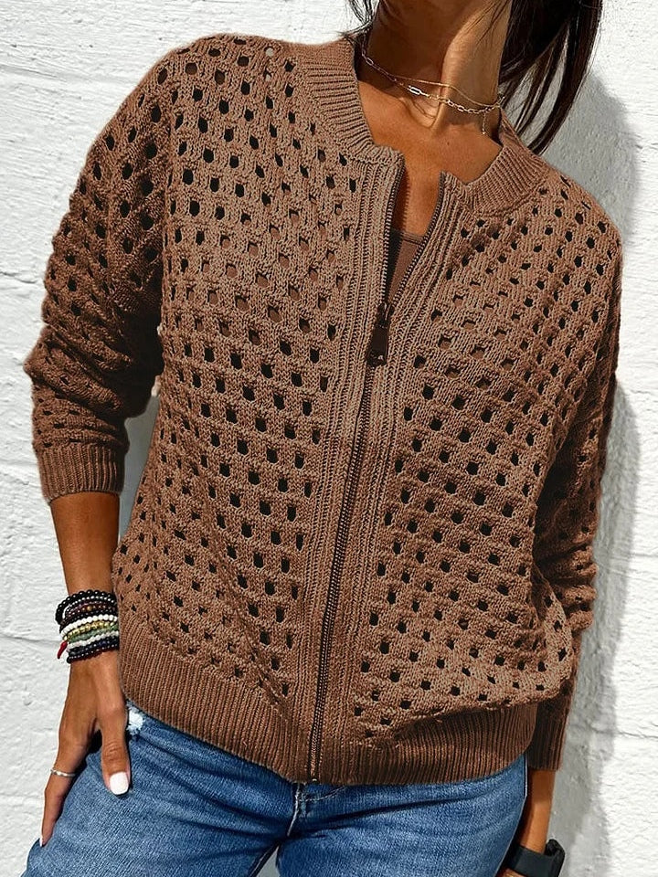 Women's cardigan with cutout pattern and zipper