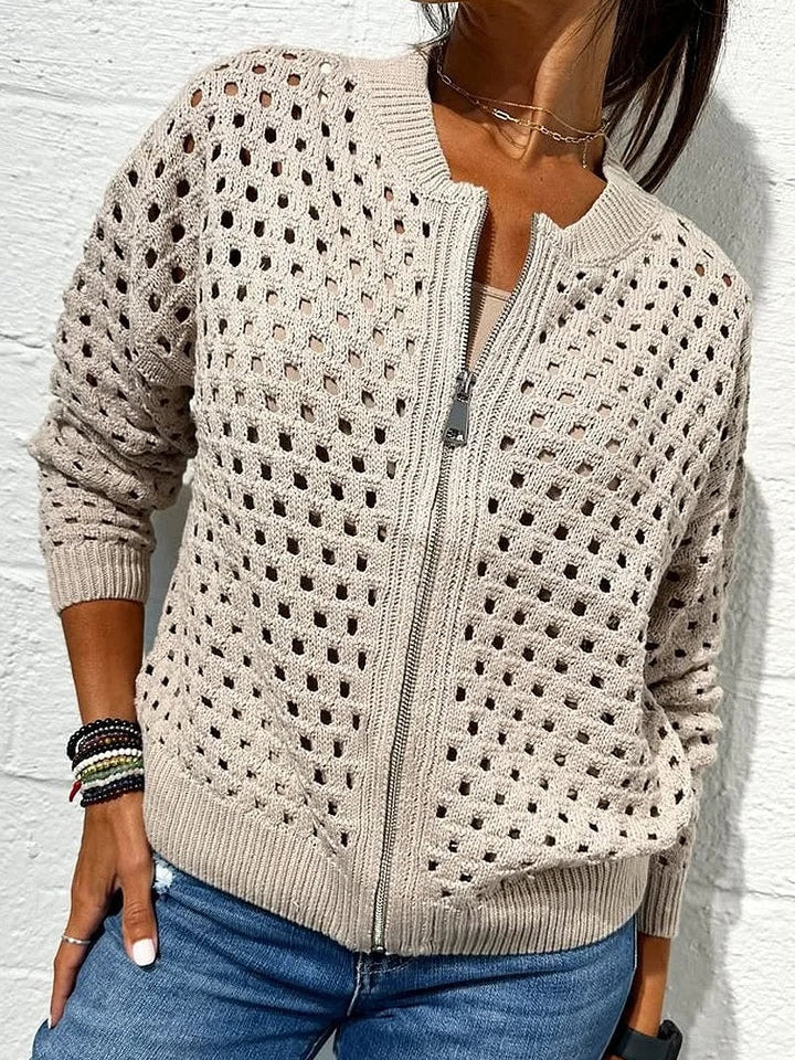 Women's cardigan with cutout pattern and zipper