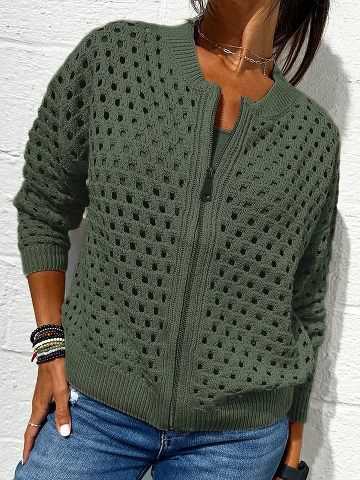 Women's cardigan with cutout pattern and zipper
