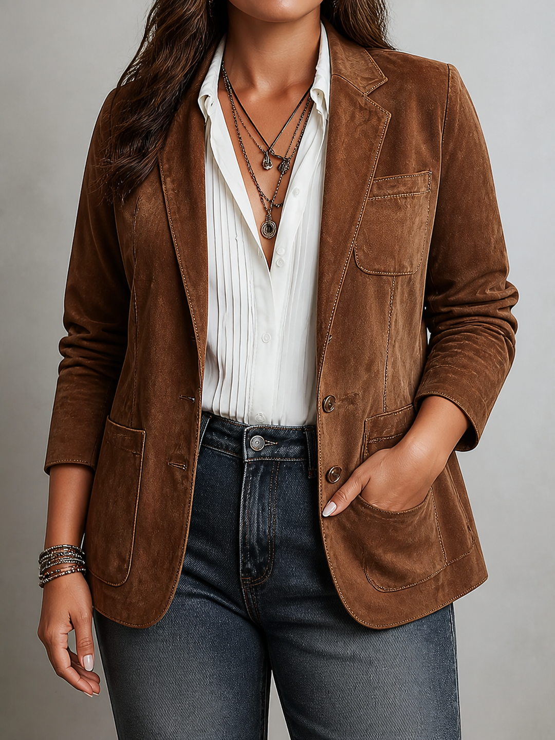 Women's blazer with a notched lapel and contrast stitching