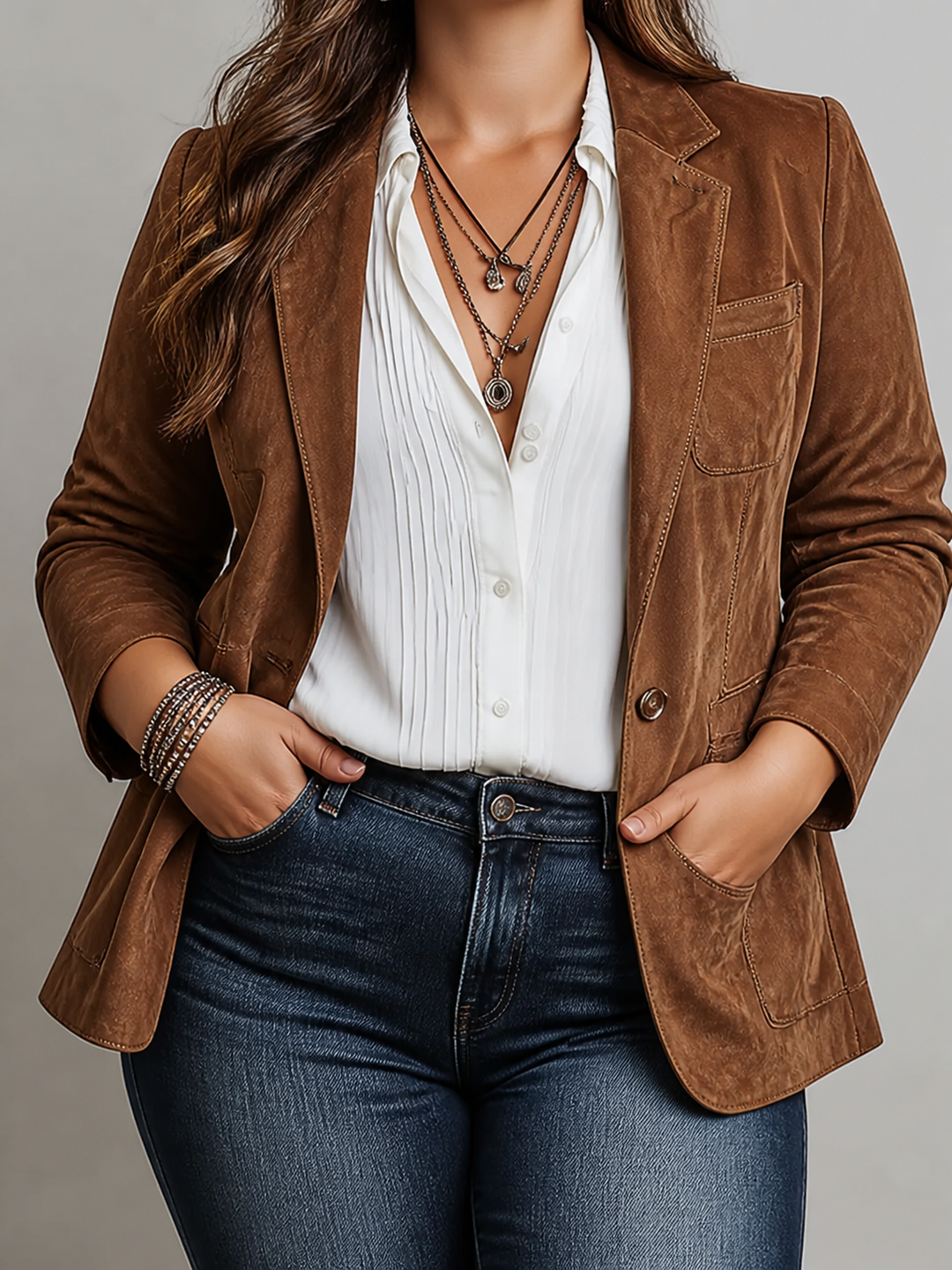 Women's blazer with a notched lapel and contrast stitching