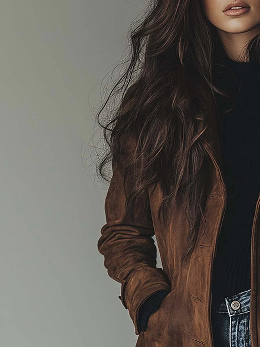 Trench coat with a suede look for women