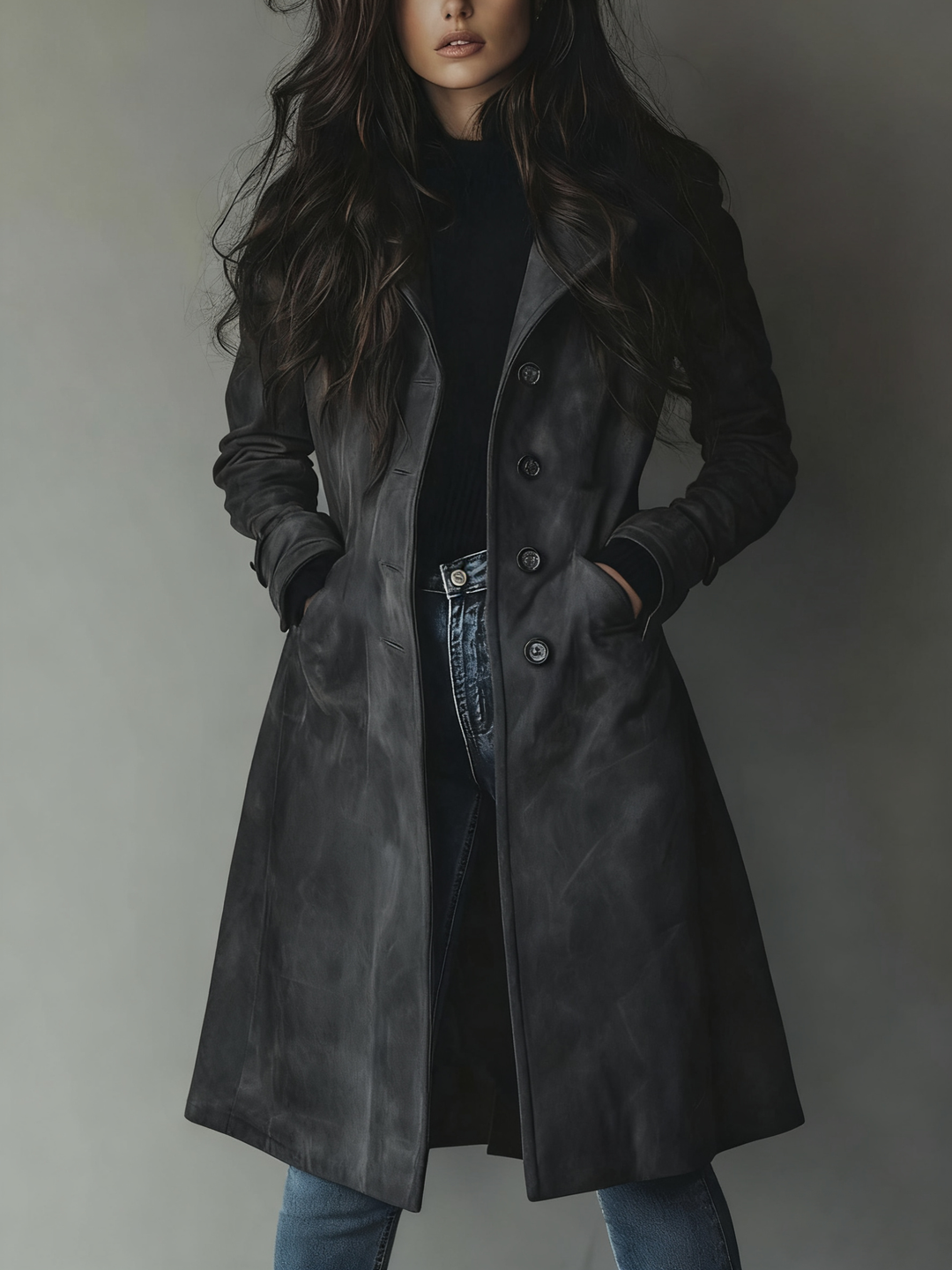 Trench coat with a suede look for women