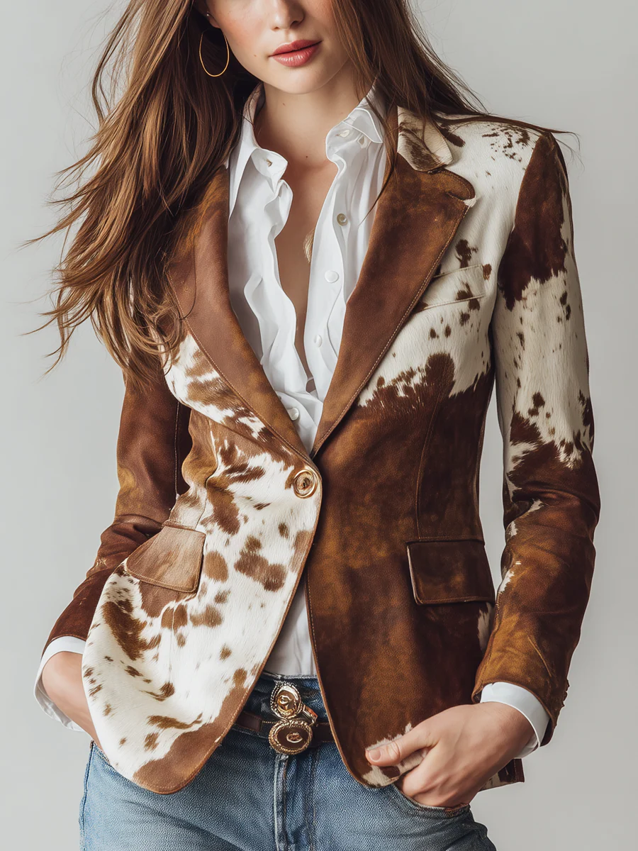 Herringbone-patterned blazer for women