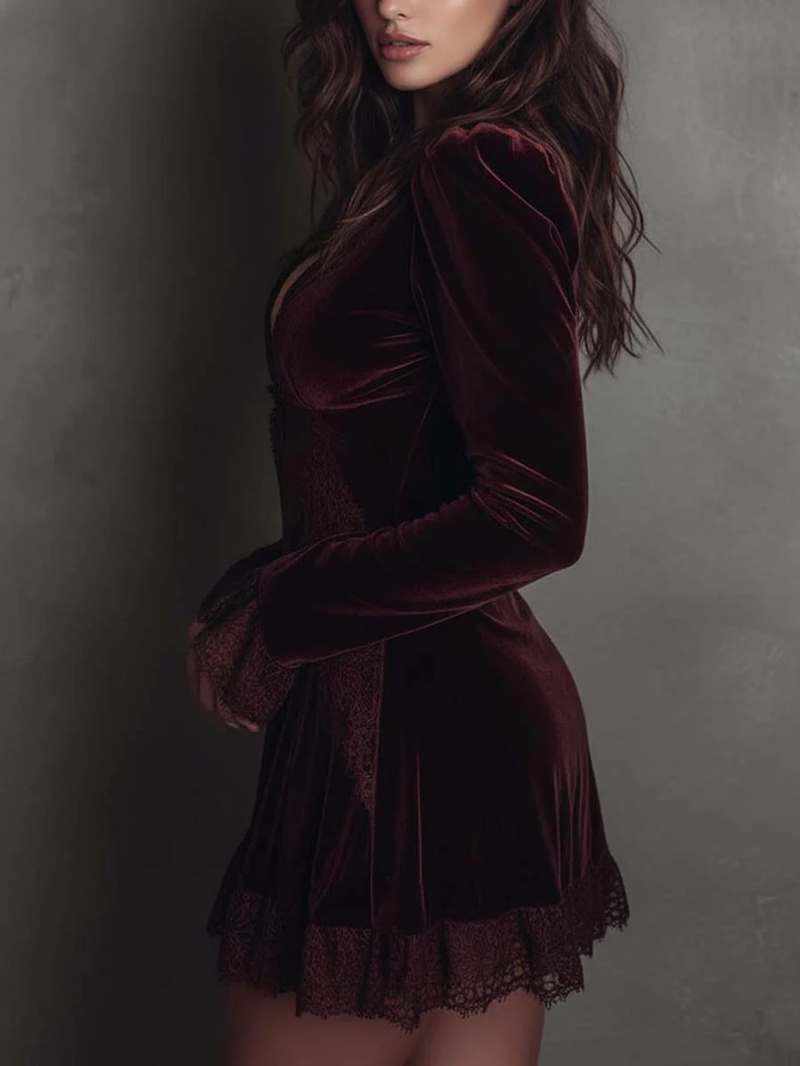 Women's mini dress with lace trim