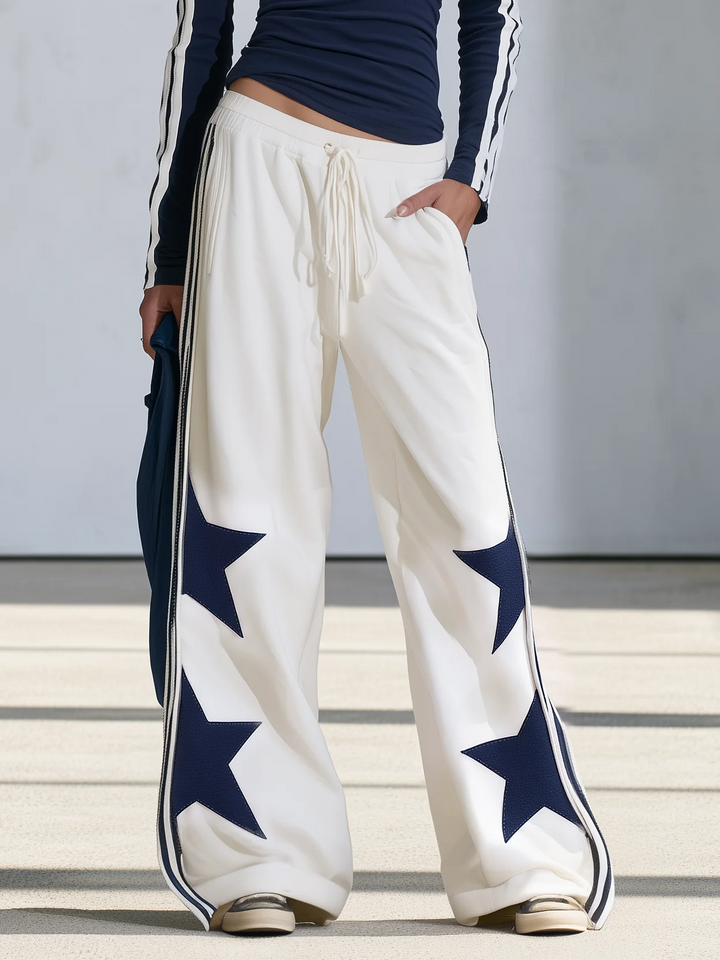 Women's Star Print Long Sleeve Top and Wide-Leg Pants Set