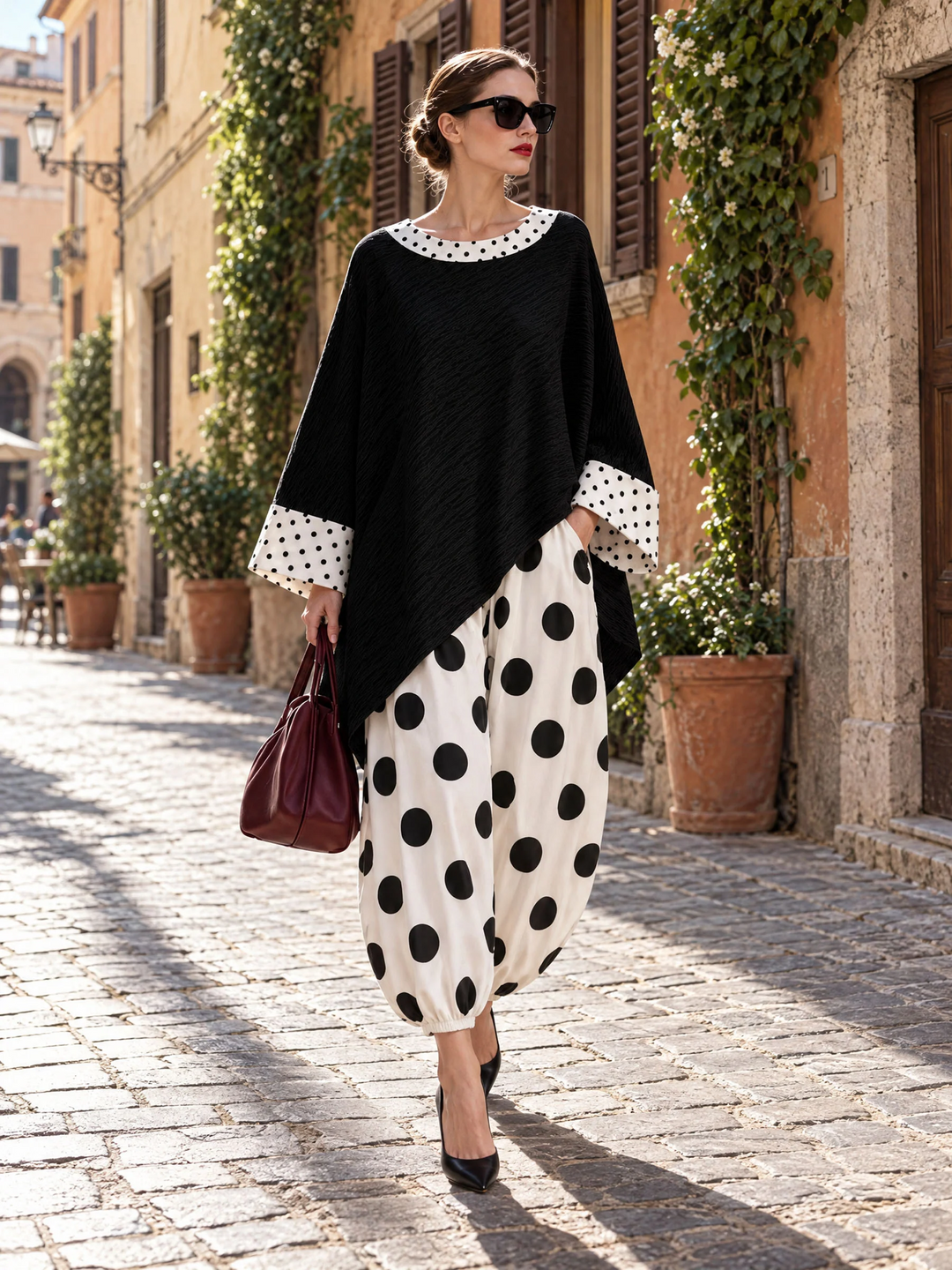 Two-Piece Set with Polka Dot Pattern for Women