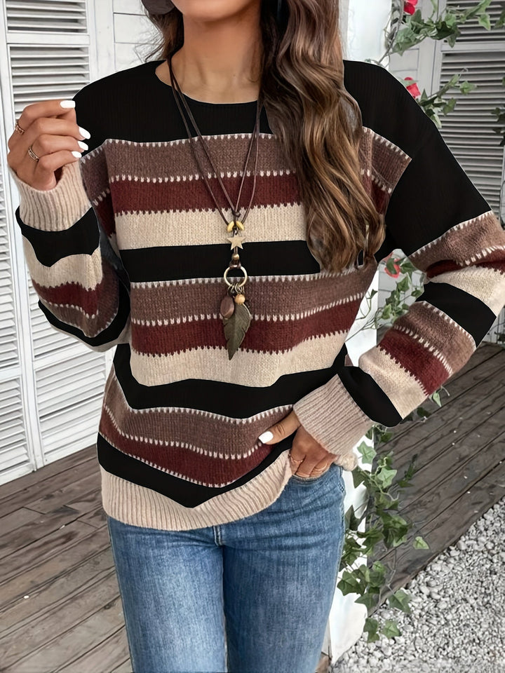 Striped Sweater with Crew Neck for Women