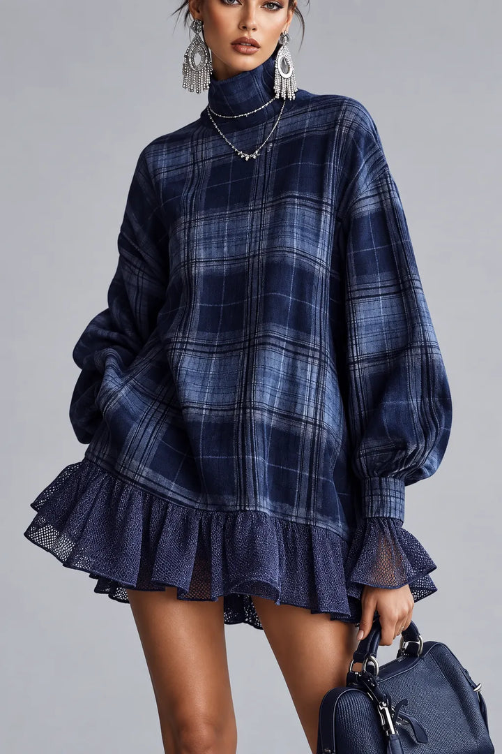Women's Mini Dress with Checks and Ruffles