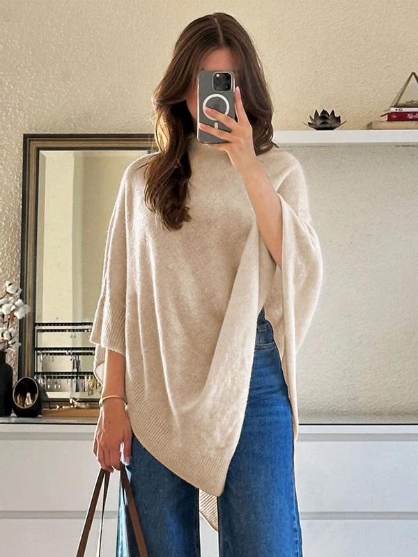 Women's Draped Knitted Cape with Asymmetric Hem