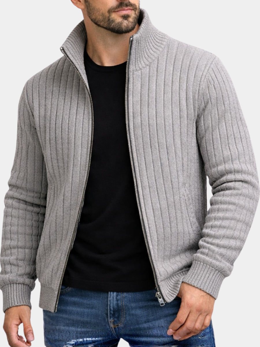Ribstrikket cardigan med lynlås