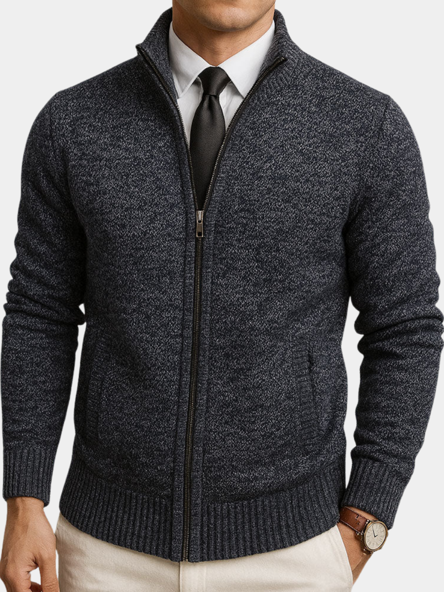 Men's Full-Zip Cardigan with High Collar