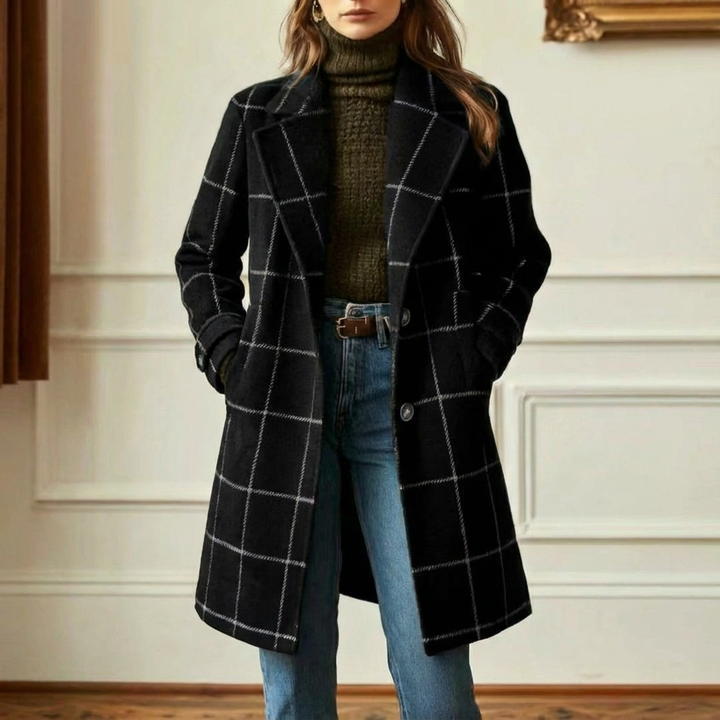 Women's wool coat with a checked pattern