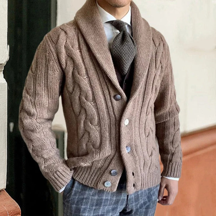 Cable-knit Cardigan with Shawl Collar for Men