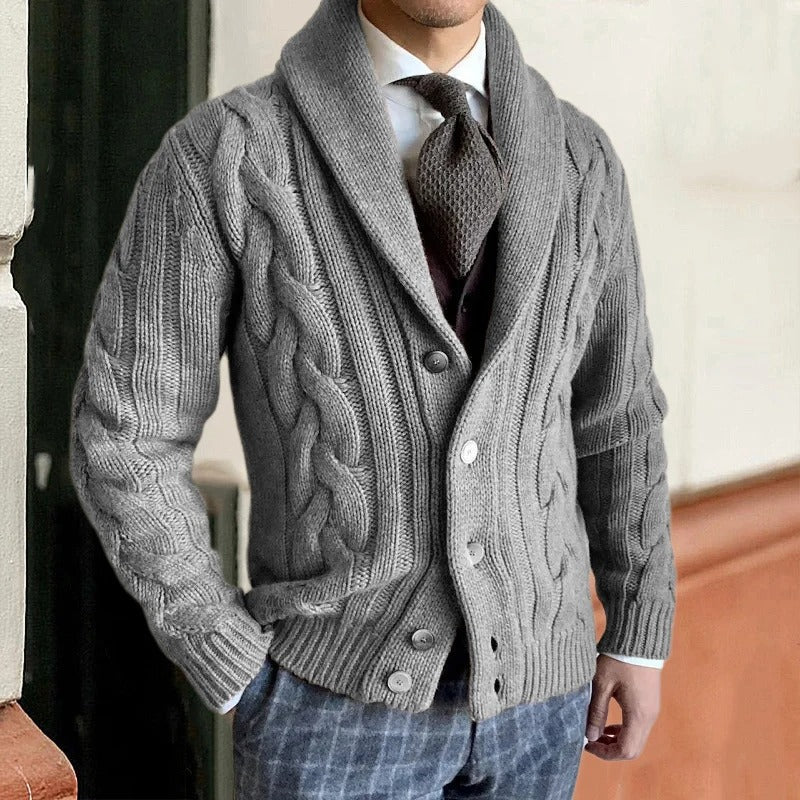 Cable-knit Cardigan with Shawl Collar for Men