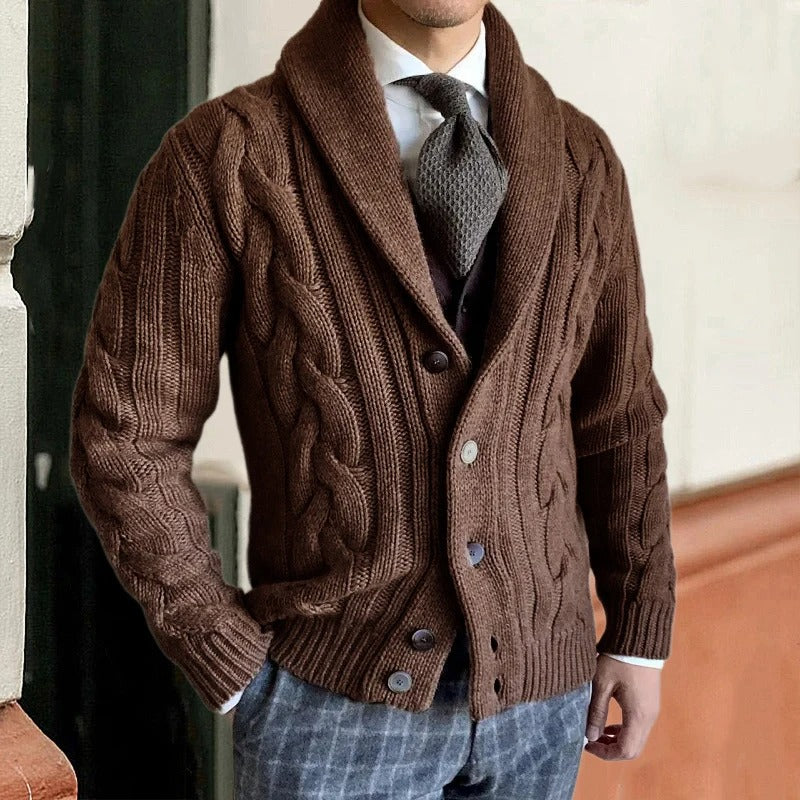 Cable-knit Cardigan with Shawl Collar for Men
